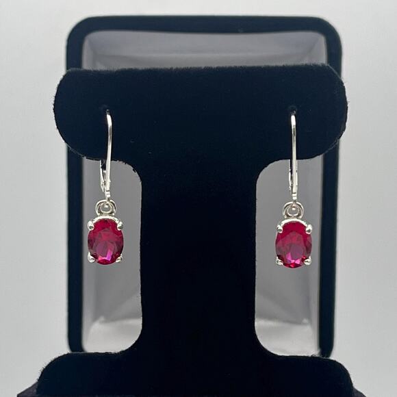 Beautiful 3ctw Oval Cut Ruby Earrings in Sterling Silver - Picture 4 of 4